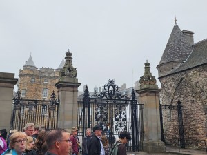 A view of Holyrood Palace from outside the gates
