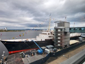 A far view of the Royal Yacht Britannia at dock