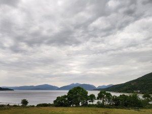 view of Loch Linnhe, with mostly clouds in the background