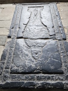 On the floor of the Abbey, a gravestone that may contain the sepulchre of St. Columba