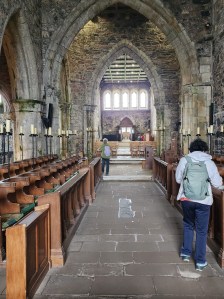 Another view of the inside of the Iona Abbey church, looking towards the altar