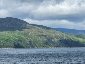 A sunny mountain view from the Craignure ferry depot
