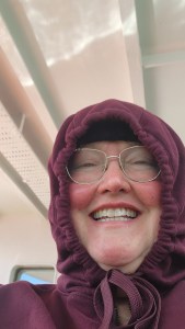 A grinning woman