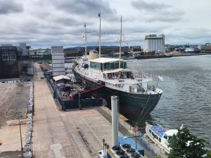 The Royal Yacht Britannia, looking down from the 5th floor of the distillery